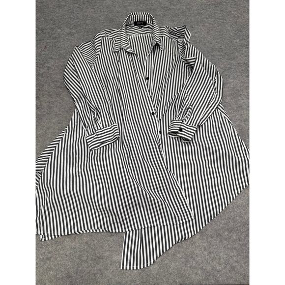 Comfy USA Medium Lagenlook Blouse Shirt Button Black and White Stripe Patterned - Picture 1 of 8